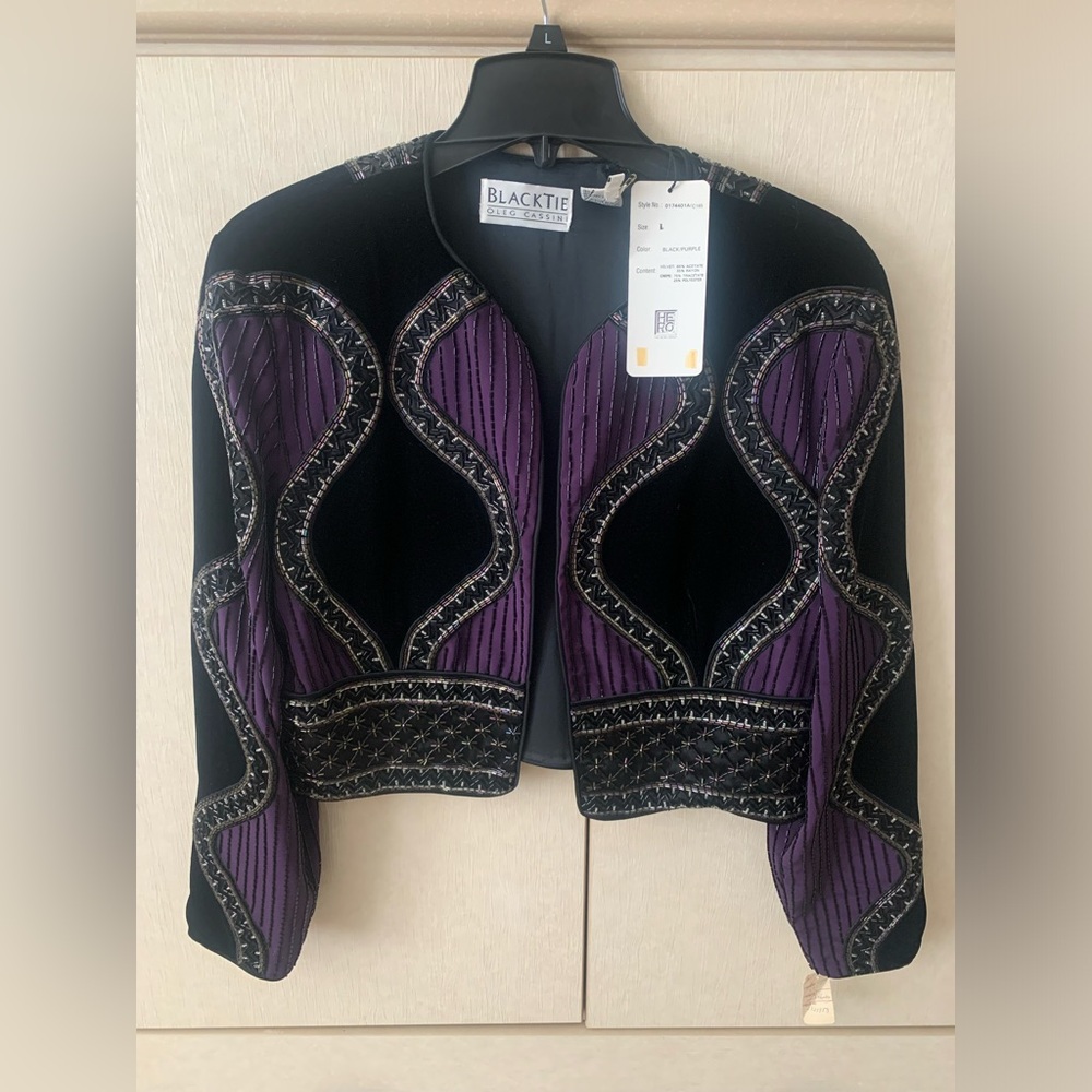 Oleg Cassini Black Tie Purple Embellished Jacket
